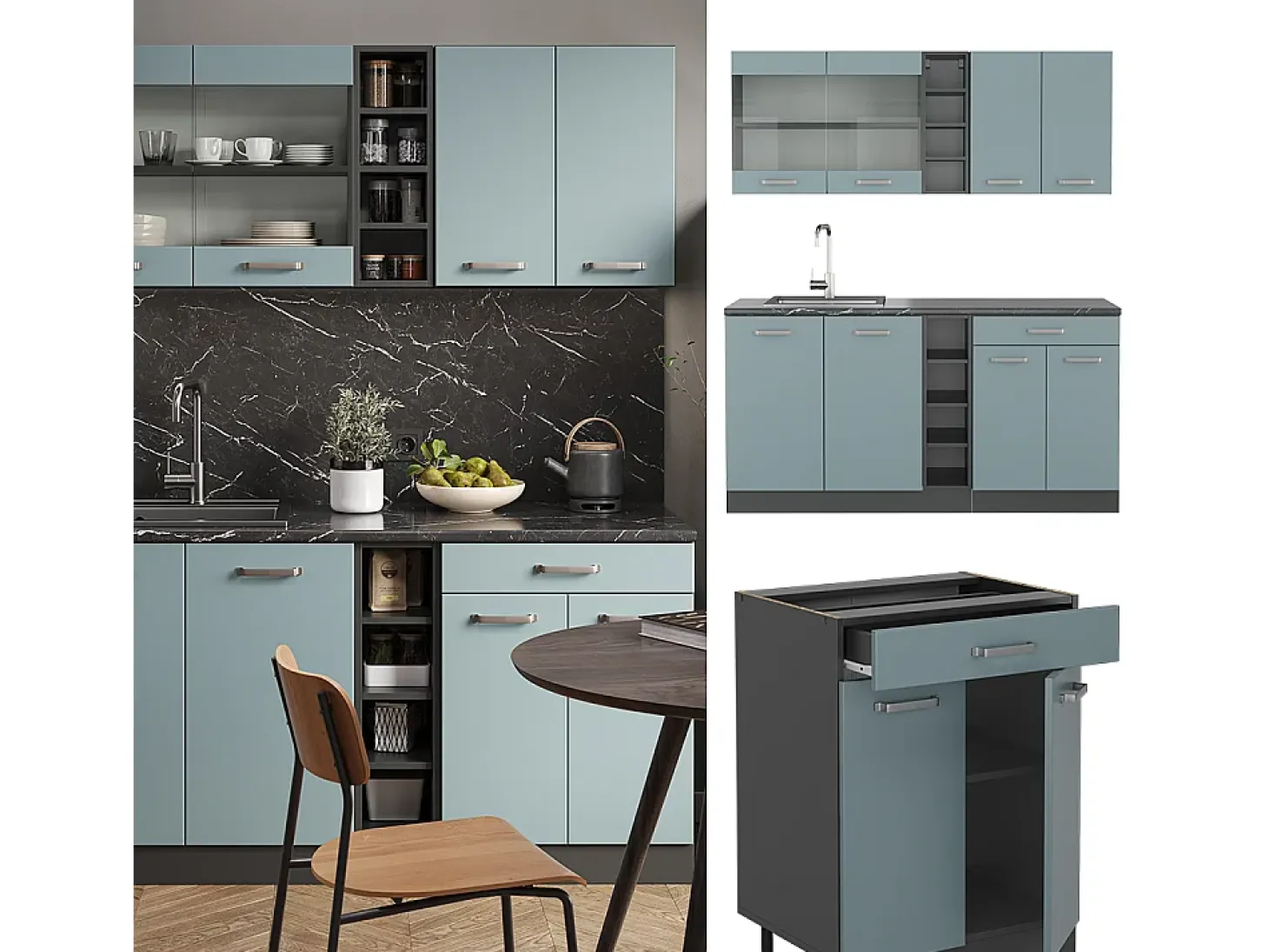 Cocina versátil gris azulado/antracita 160x60x81.6 r-line