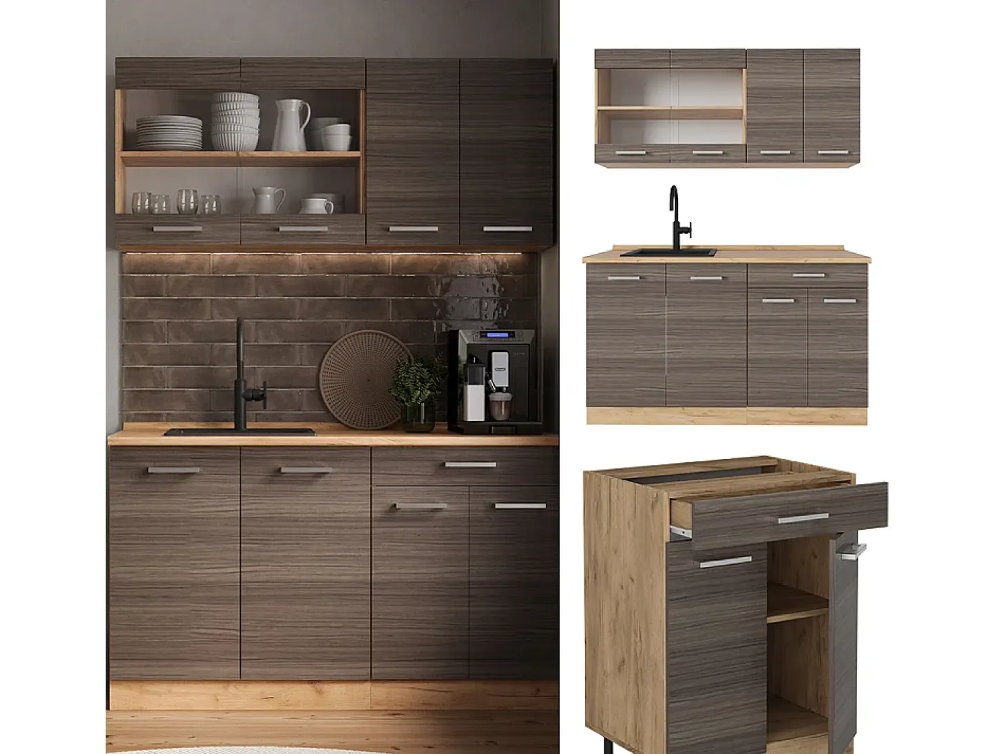 Cocina versátil gris noble/roble dorado 140x60x81.6 r-line
