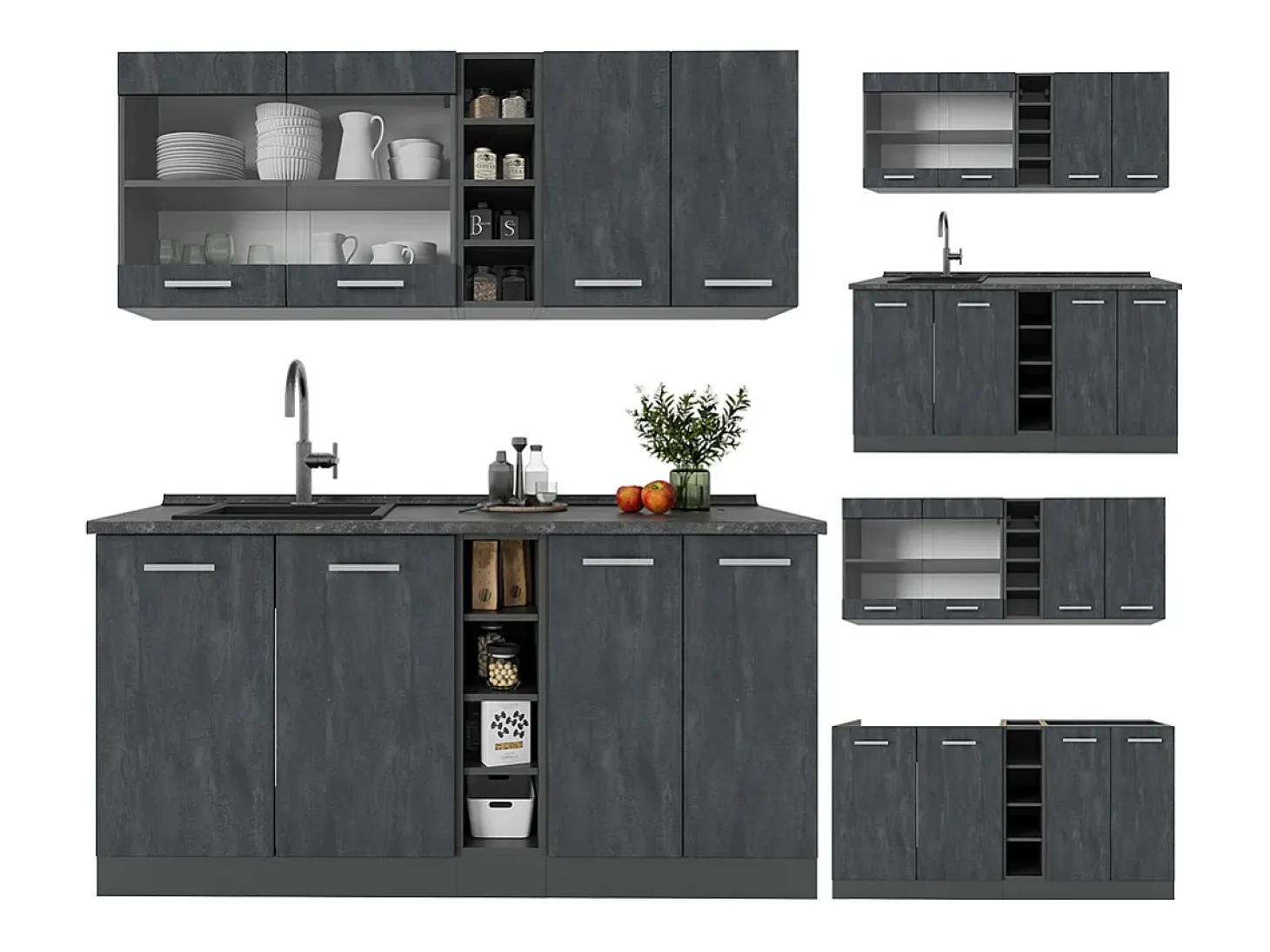 Cocina versátil hormigón negro/antracita 160x46x81.6 r-line