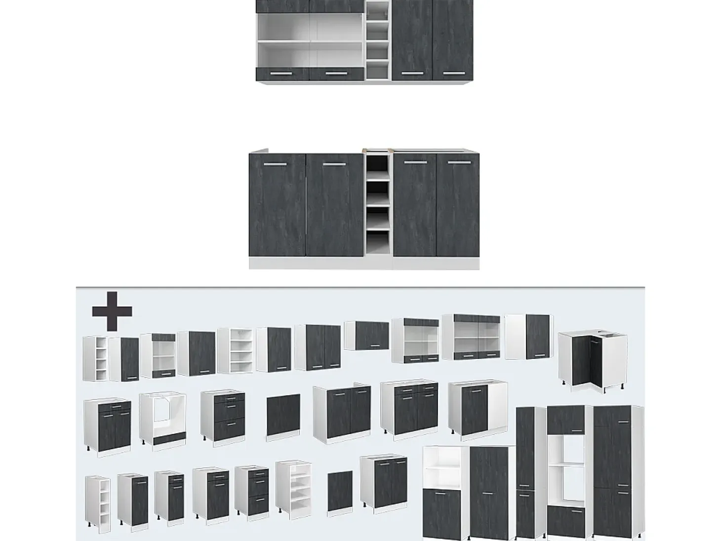 Cocina versátil hormigón negro/blanco 160x60x81.6 r-line