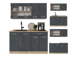 Cocina versátil hormigón negro/roble dorado 140x46x81.6 r-line
