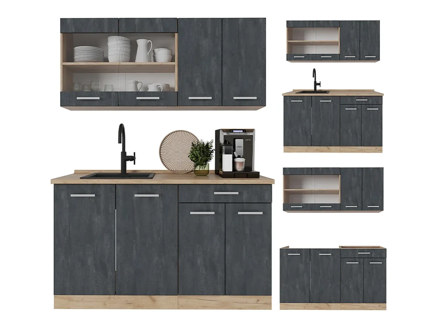 Cocina versátil hormigón negro/roble dorado 140x46x81.6 r-line