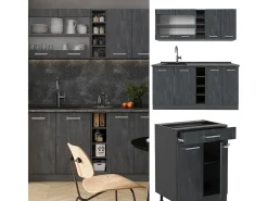 Cocina versátil hormigón negro/antracita 160x60x81.6 r-line