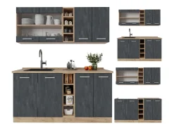 Cocina versátil hormigón negro/roble dorado 160x60x81.6 r-line