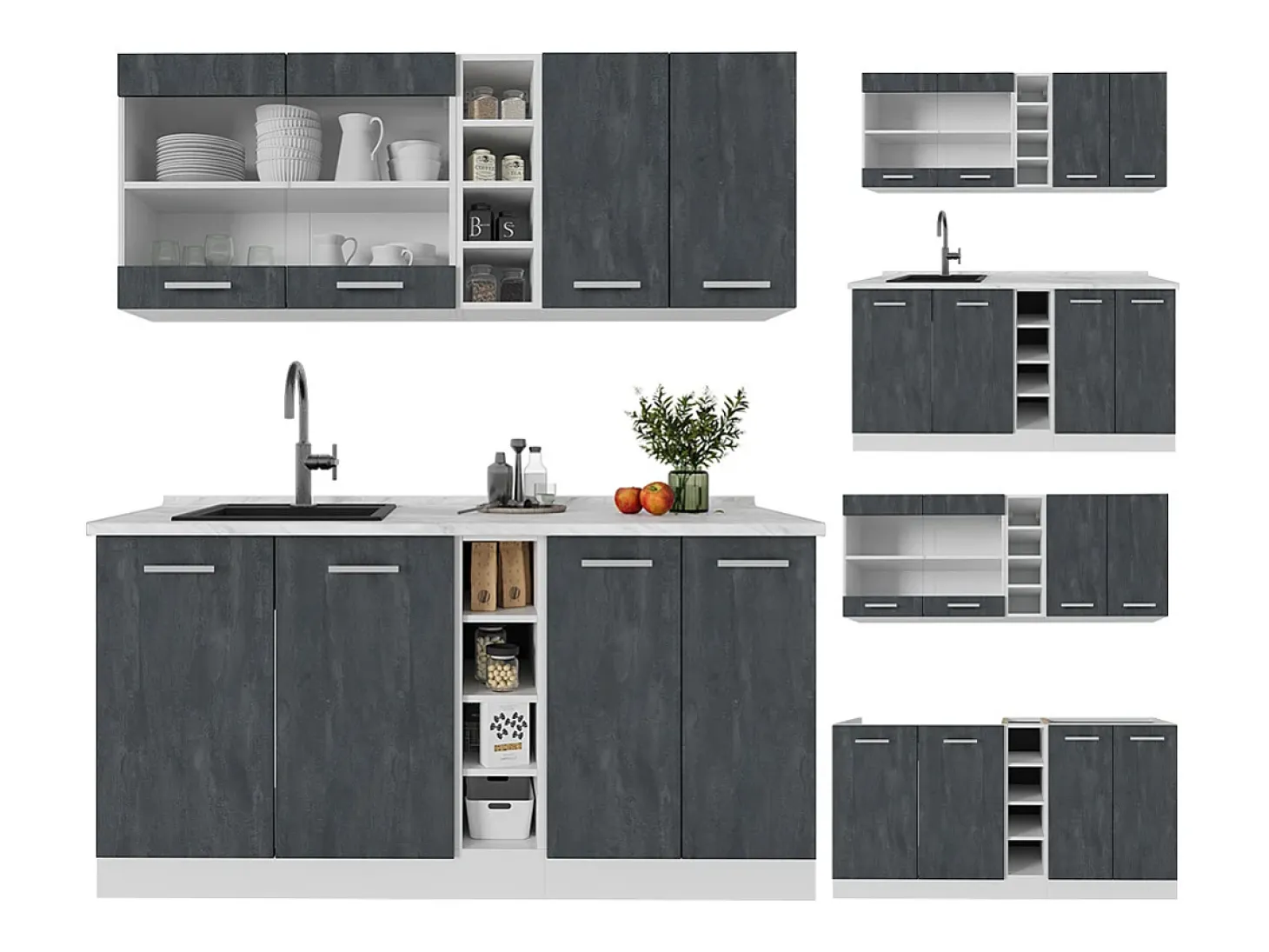 Cocina versátil hormigón negro/blanco 160x46x81.6 r-line