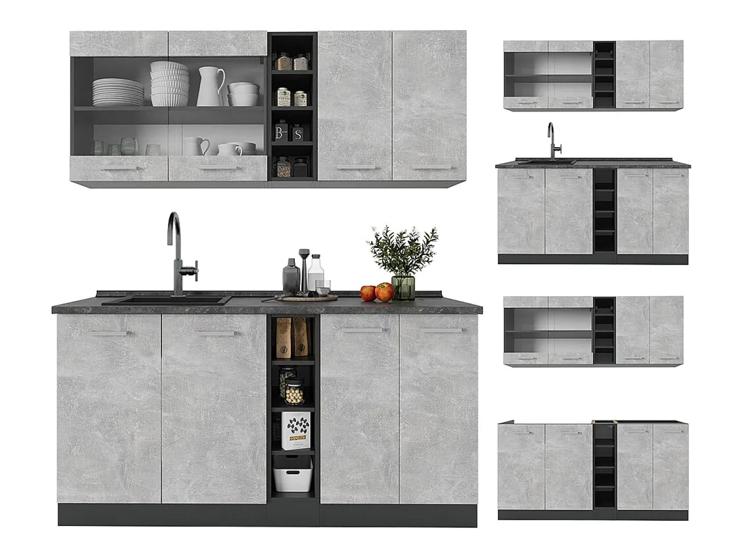 Cocina versátil hormigón/antracita 160x60x81.6 r-line