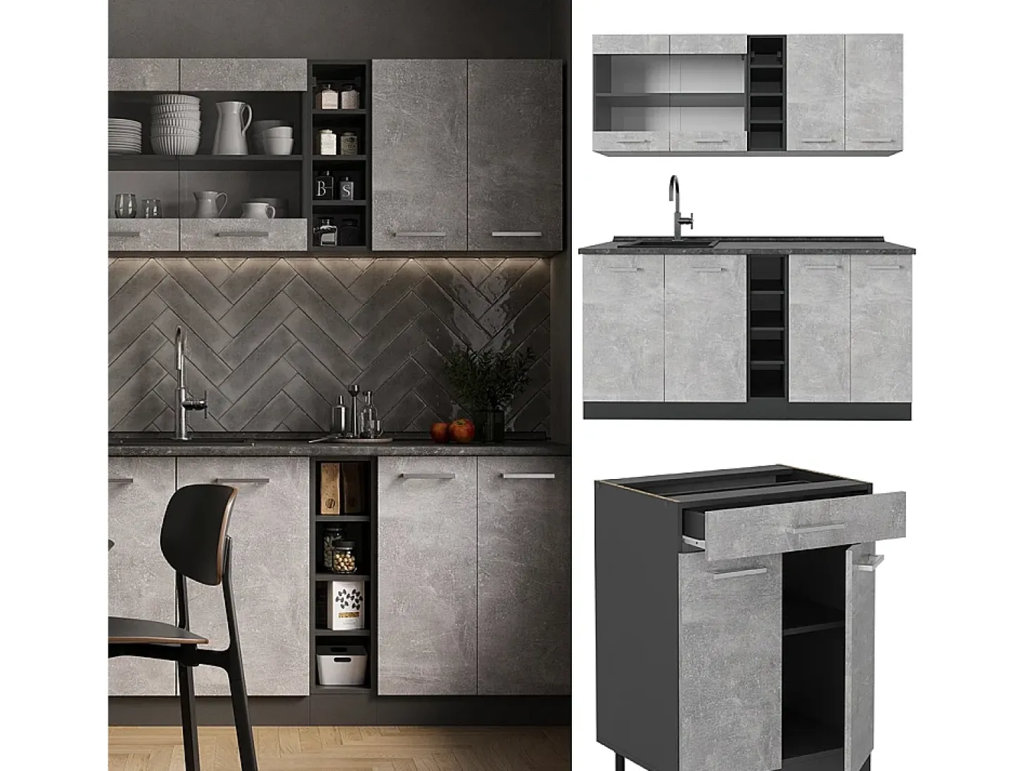 Cocina versátil hormigón/antracita 160x60x81.6 r-line