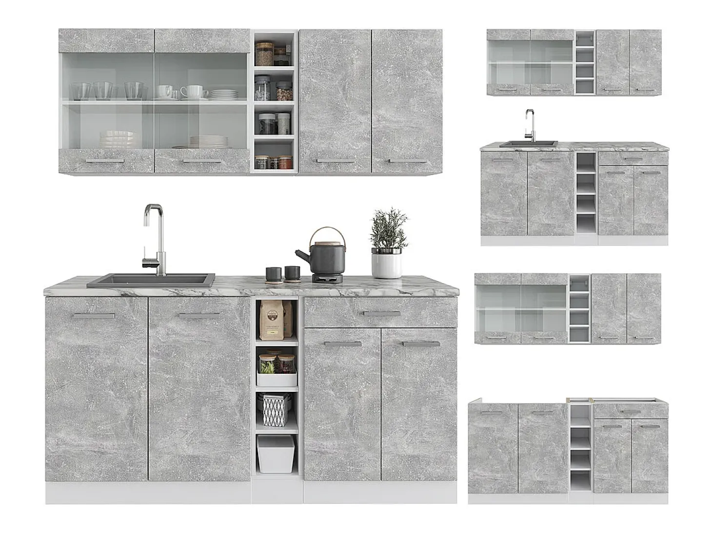 Cocina versátil hormigón/blanco 160x60x81.6 r-line