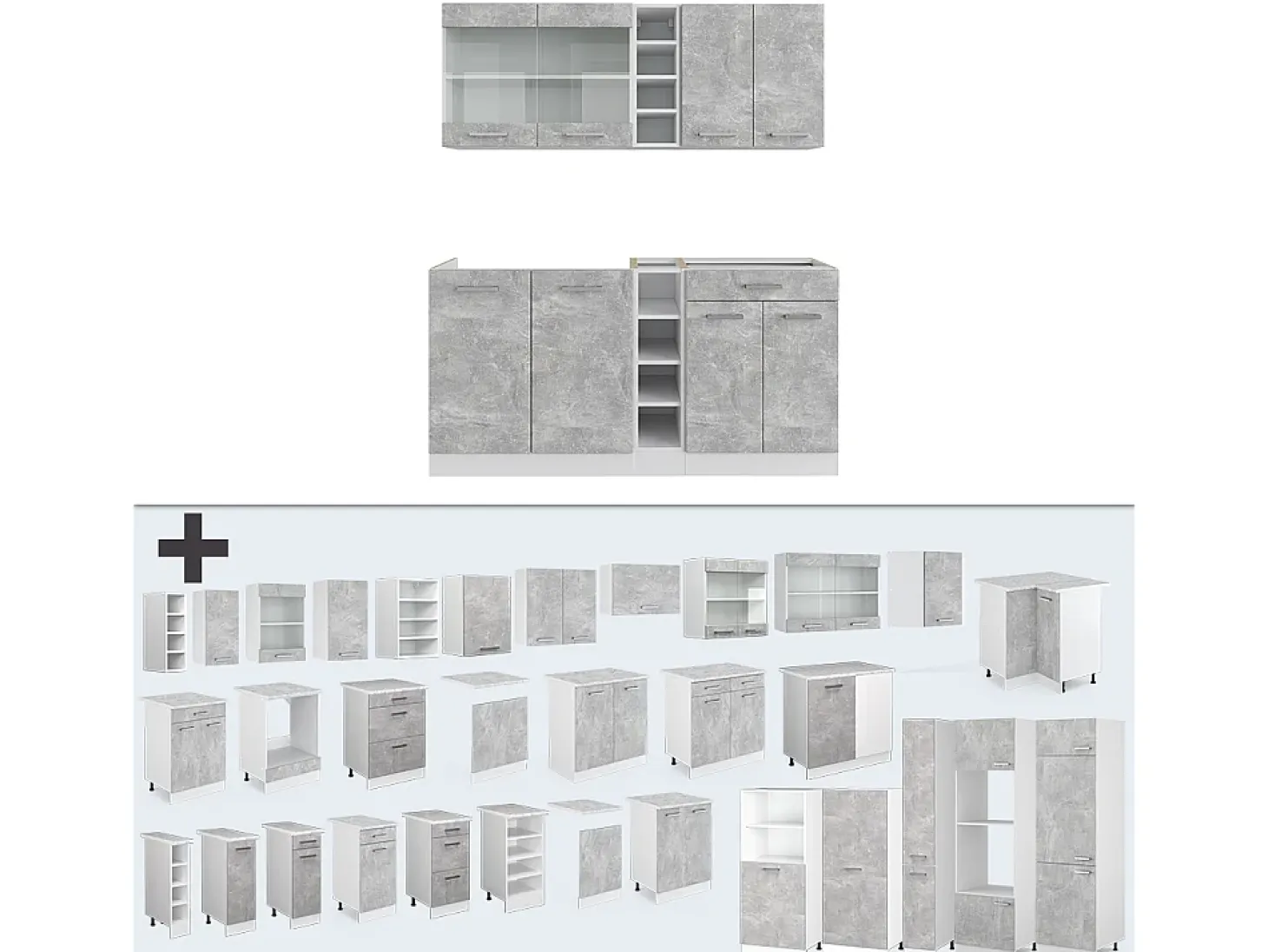 Cocina versátil hormigón/blanco 160x60x81.6 r-line