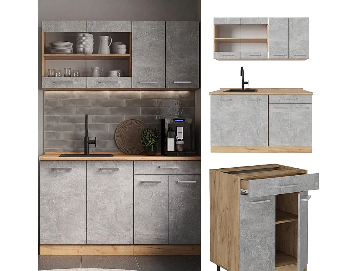 Cocina versátil hormigón/roble dorado 140x60x81.6 r-line