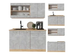 Cocina versátil hormigón/roble dorado 140x60x81.6 r-line