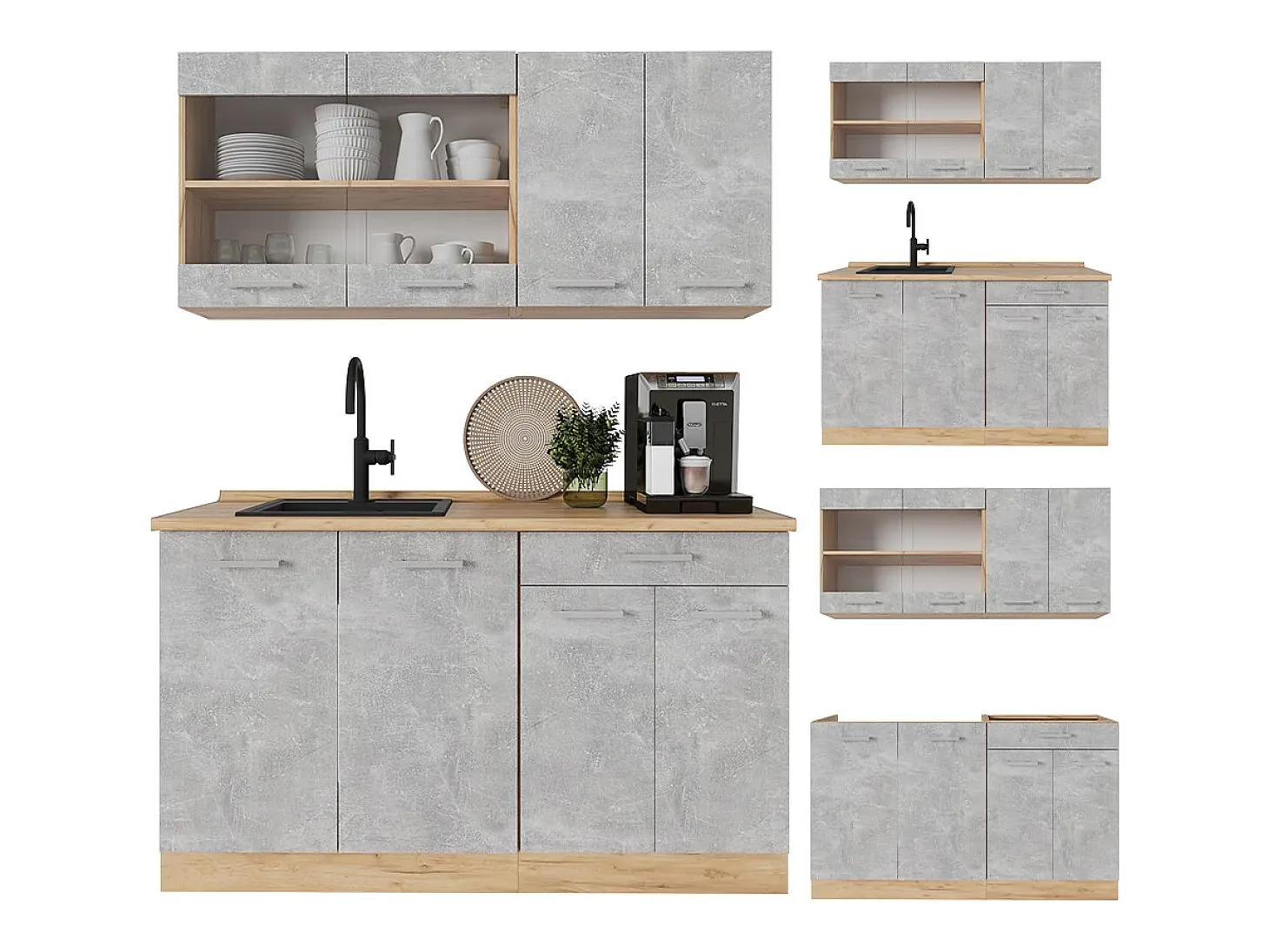 Cocina versátil hormigón/roble dorado 140x60x81.6 r-line