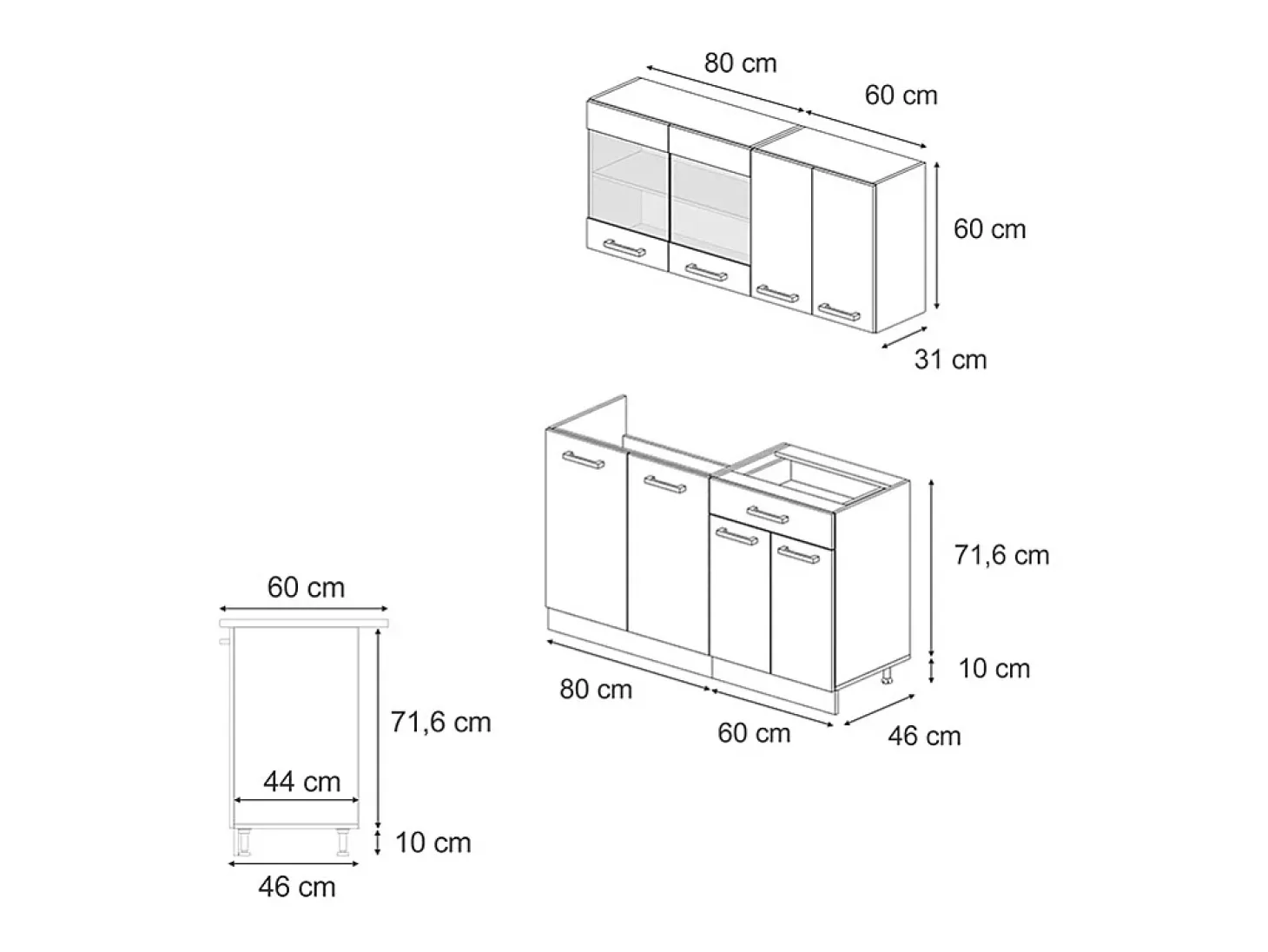 Cocina versátil negro/antracita de alto brillo 140x60x81.6 r-line
