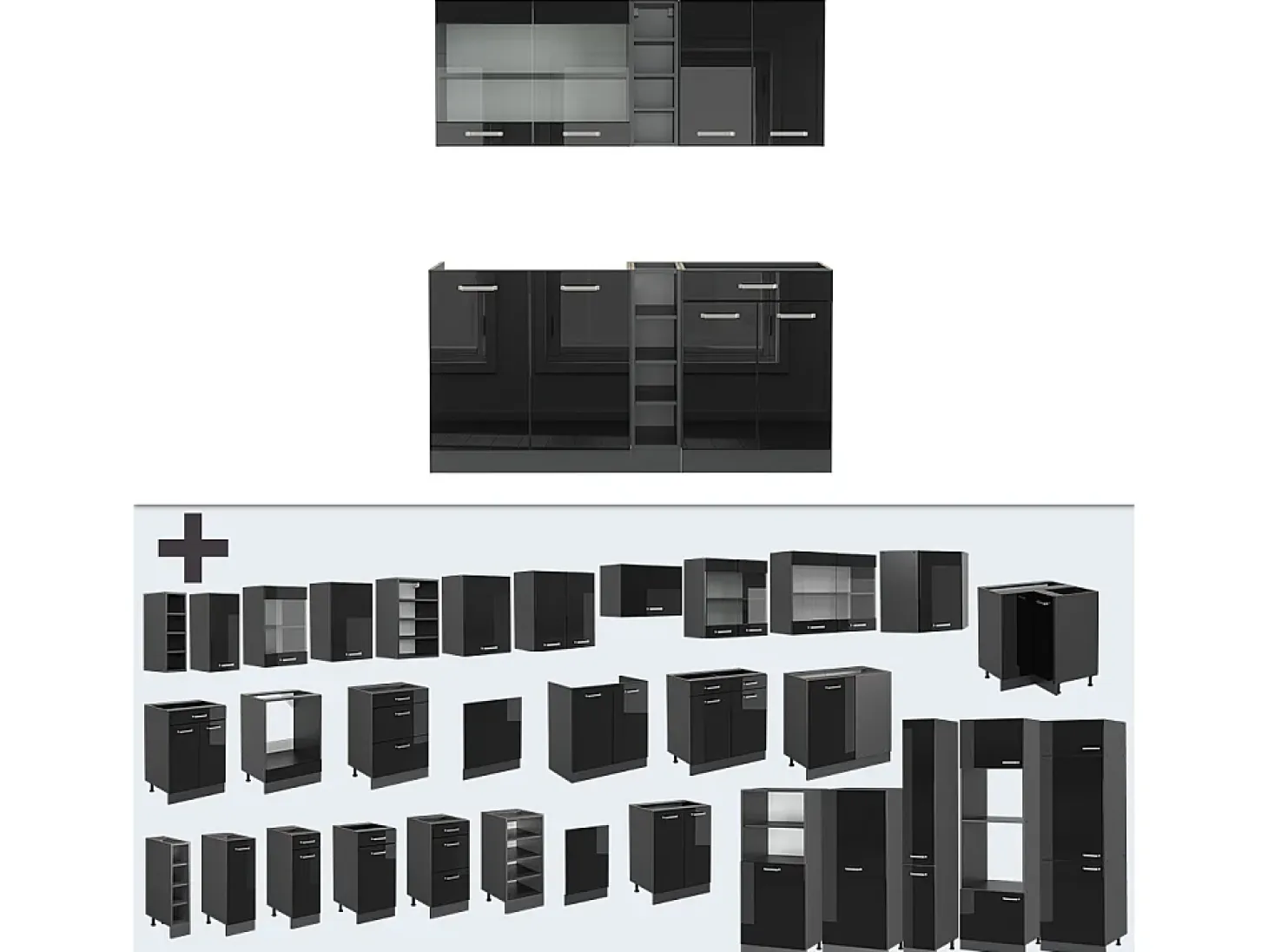Cocina versátil negro/antracita de alto brillo 160x60x81.6 r-line