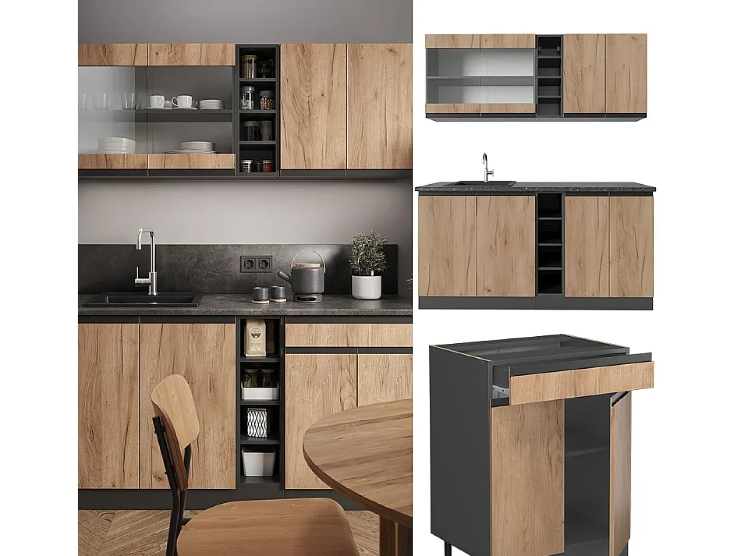 Cocina versátil oro power roble/antracita 160x60x81.6 r-line