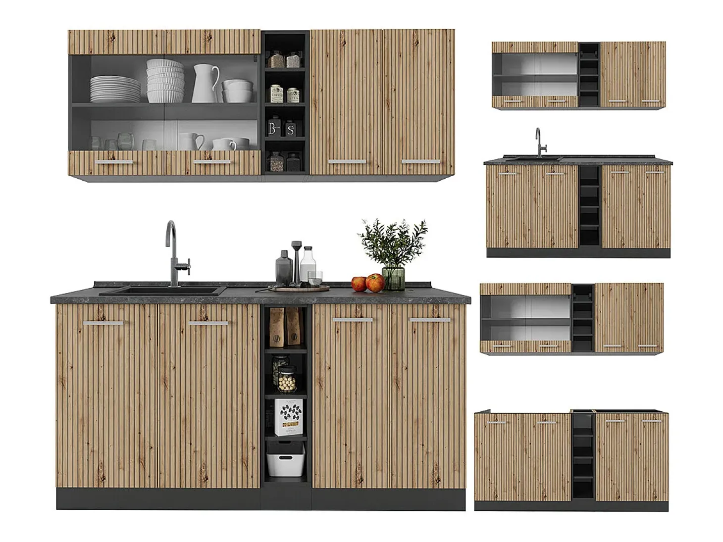 Cocina versátil roble artesanal/antracita 160x60x81.6 r-line