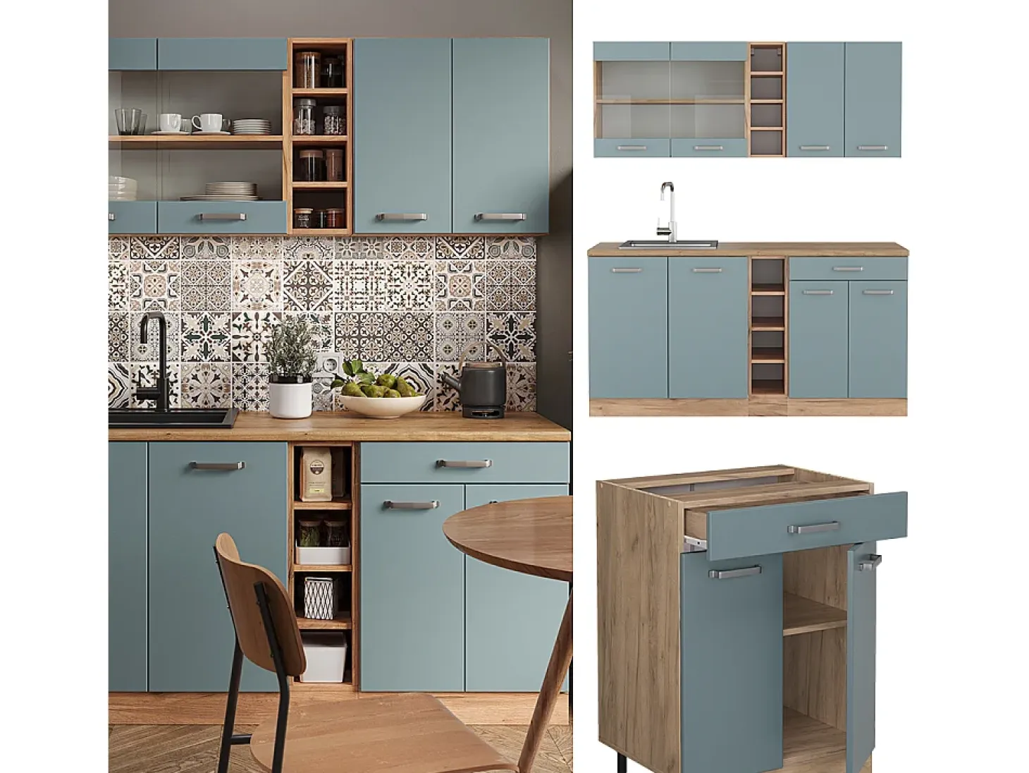 Cocina versátil roble azul-gris-dorado 160x60x81.6 r-line
