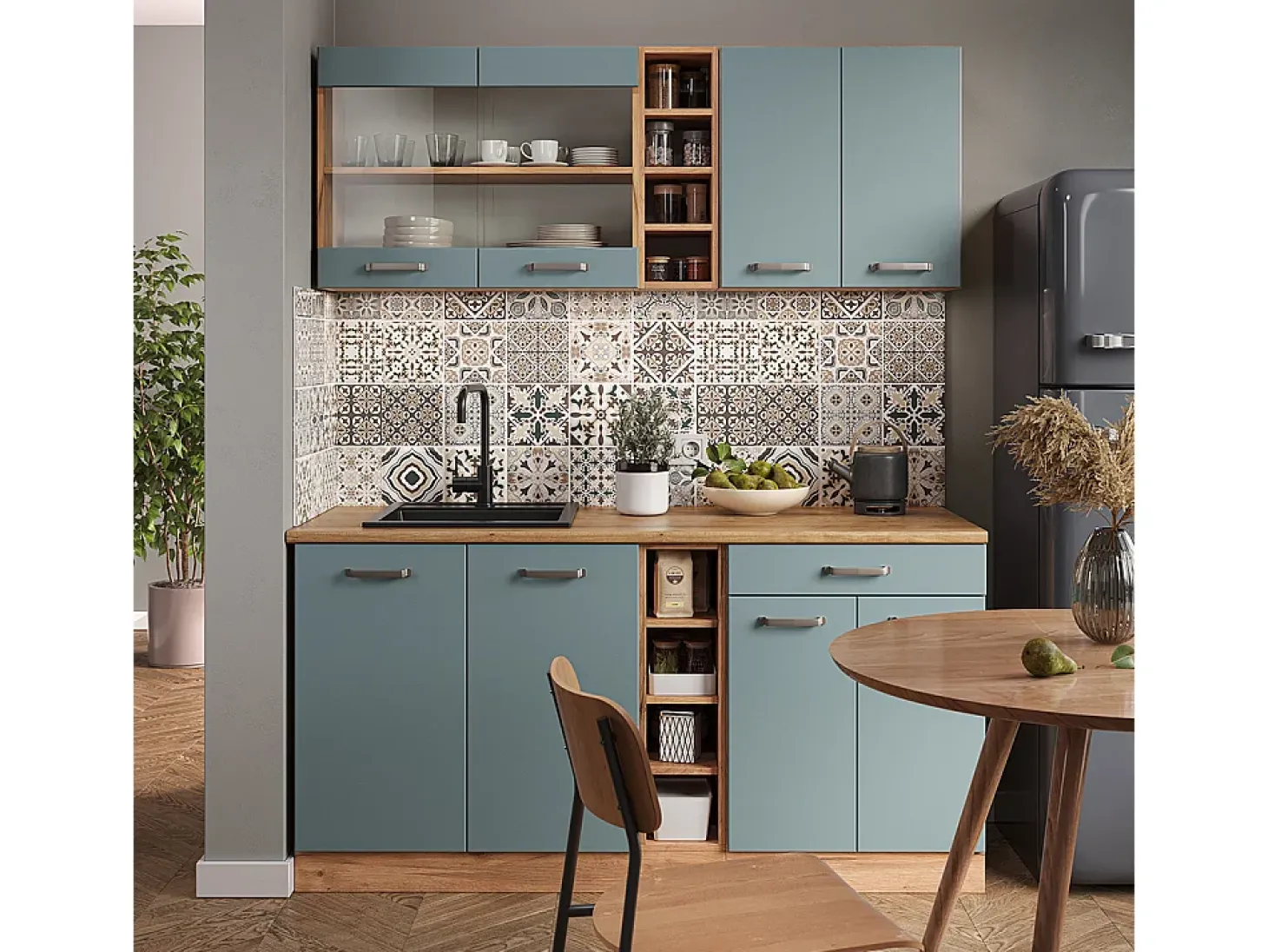 Cocina versátil roble azul-gris-dorado 160x60x81.6 r-line