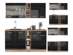 Cocina versátil roble negro/dorado de alto brillo 160x60x81.6 r-line