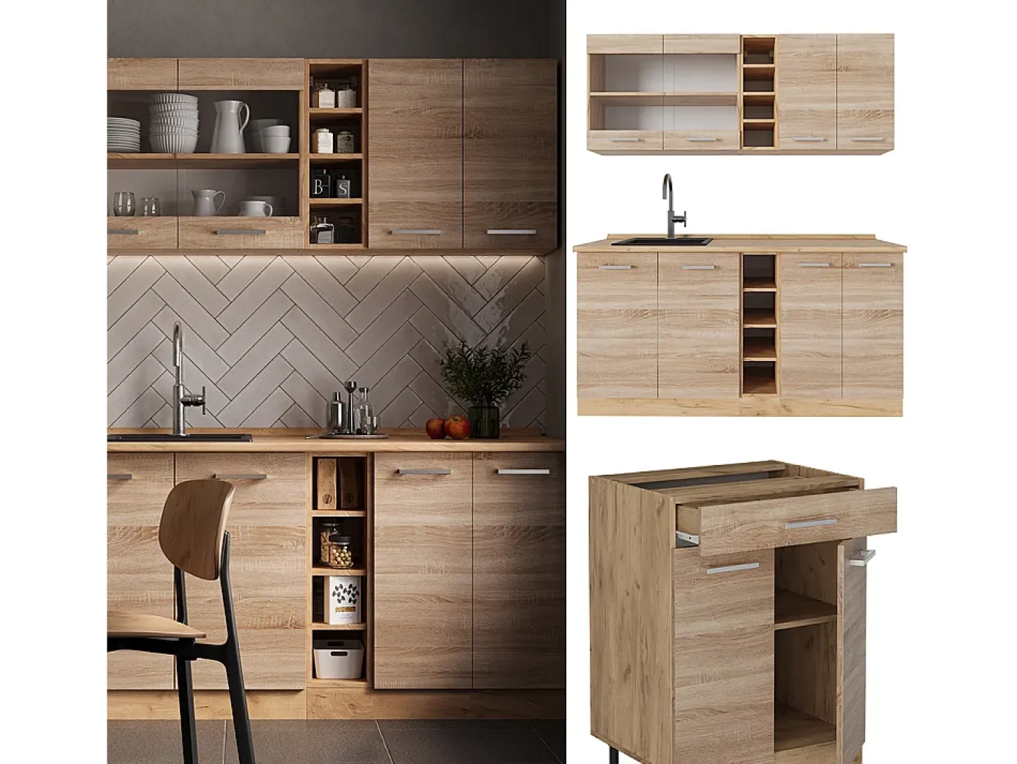 Cocina versátil roble sonoma/goldkraft 160x60x81.6 r-line
