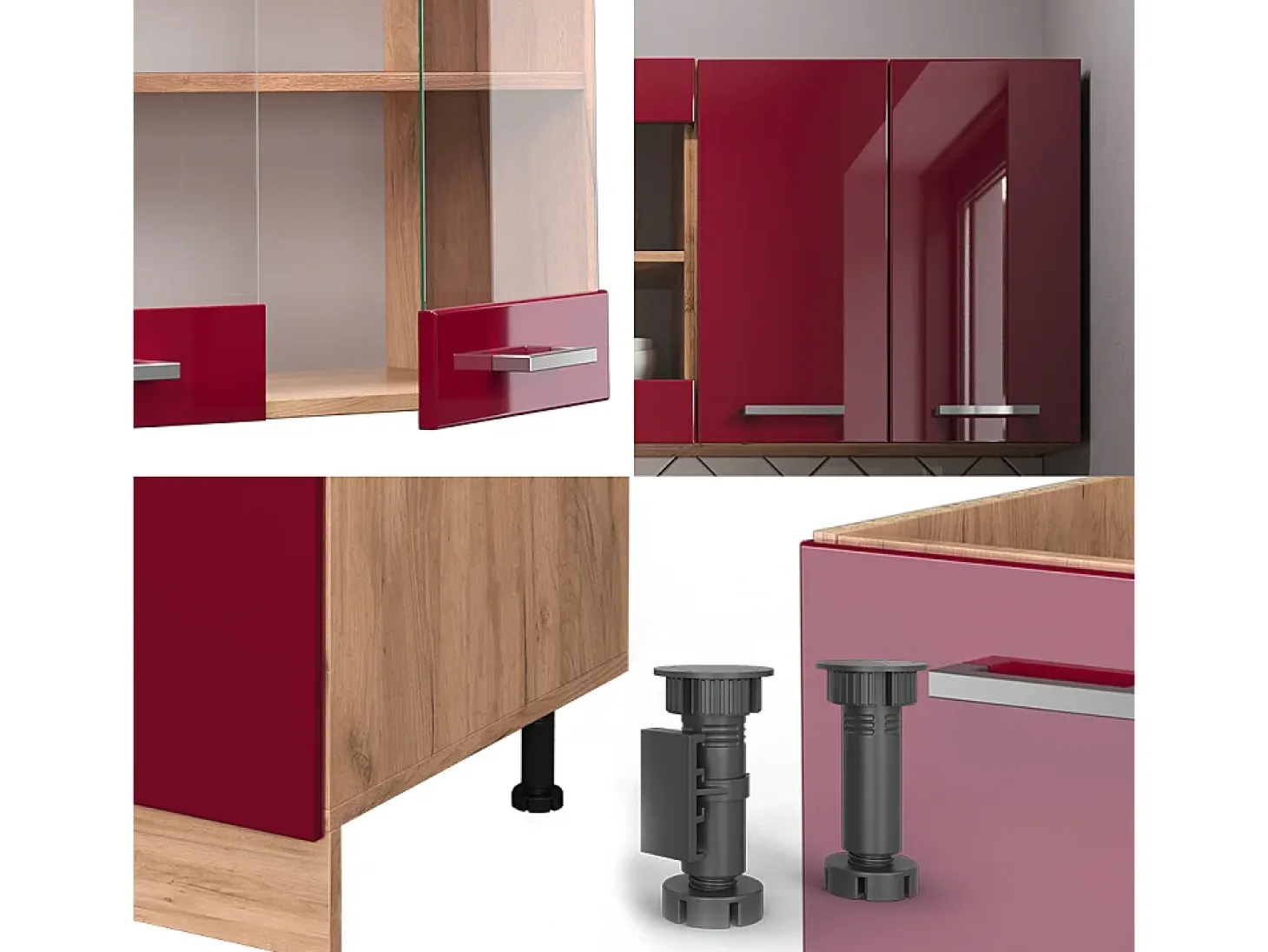 Cocina versátil rojo brillo intenso/roble dorado 140x60x81.6 r-line