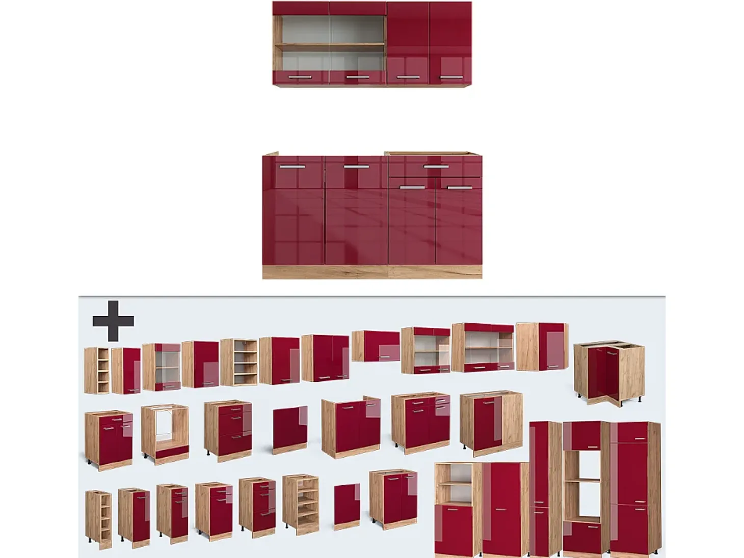 Cocina versátil rojo brillo intenso/roble dorado 140x60x81.6 r-line