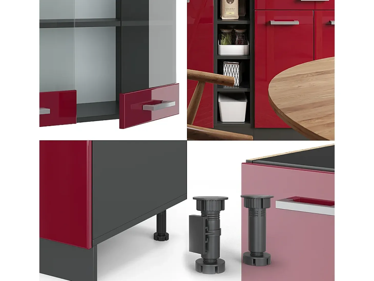 Cocina versátil rojo brillo intenso/antracita 160x60x81.6 r-line