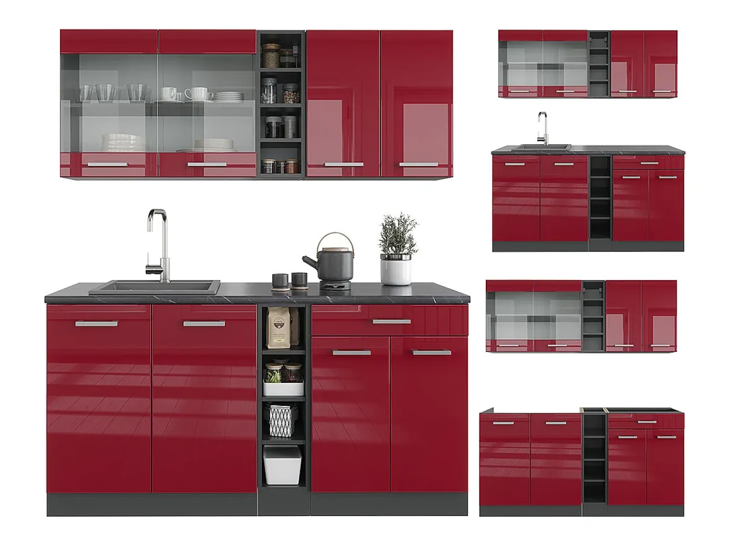 Cocina versátil rojo brillo intenso/antracita 160x60x81.6 r-line