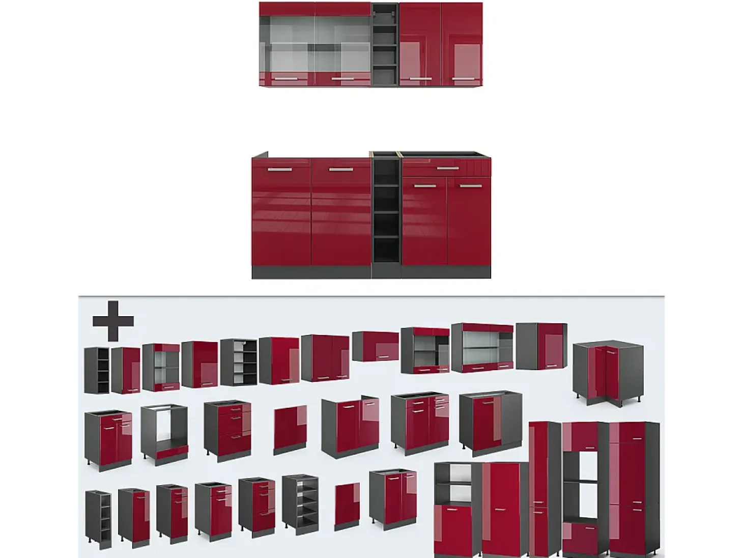 Cocina versátil rojo brillo intenso/antracita 160x60x81.6 r-line