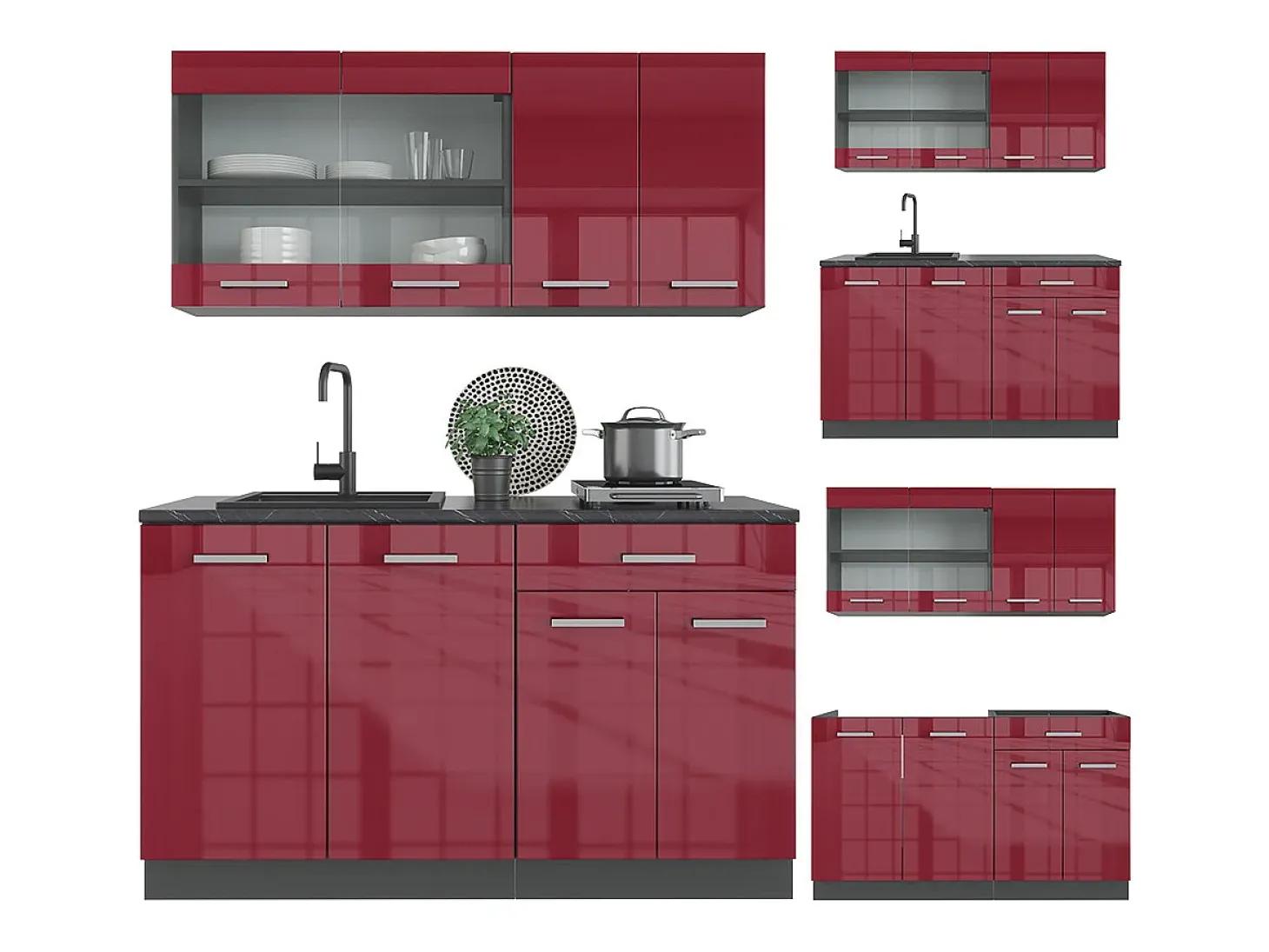Cocina versátil rojo brillo intenso/antracita 140x60x81.6 r-line