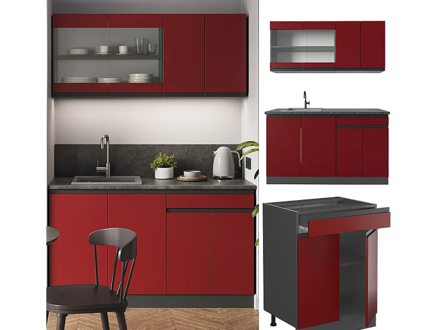Cocina versátil rojo/antracita 140x60x81.6 r-line