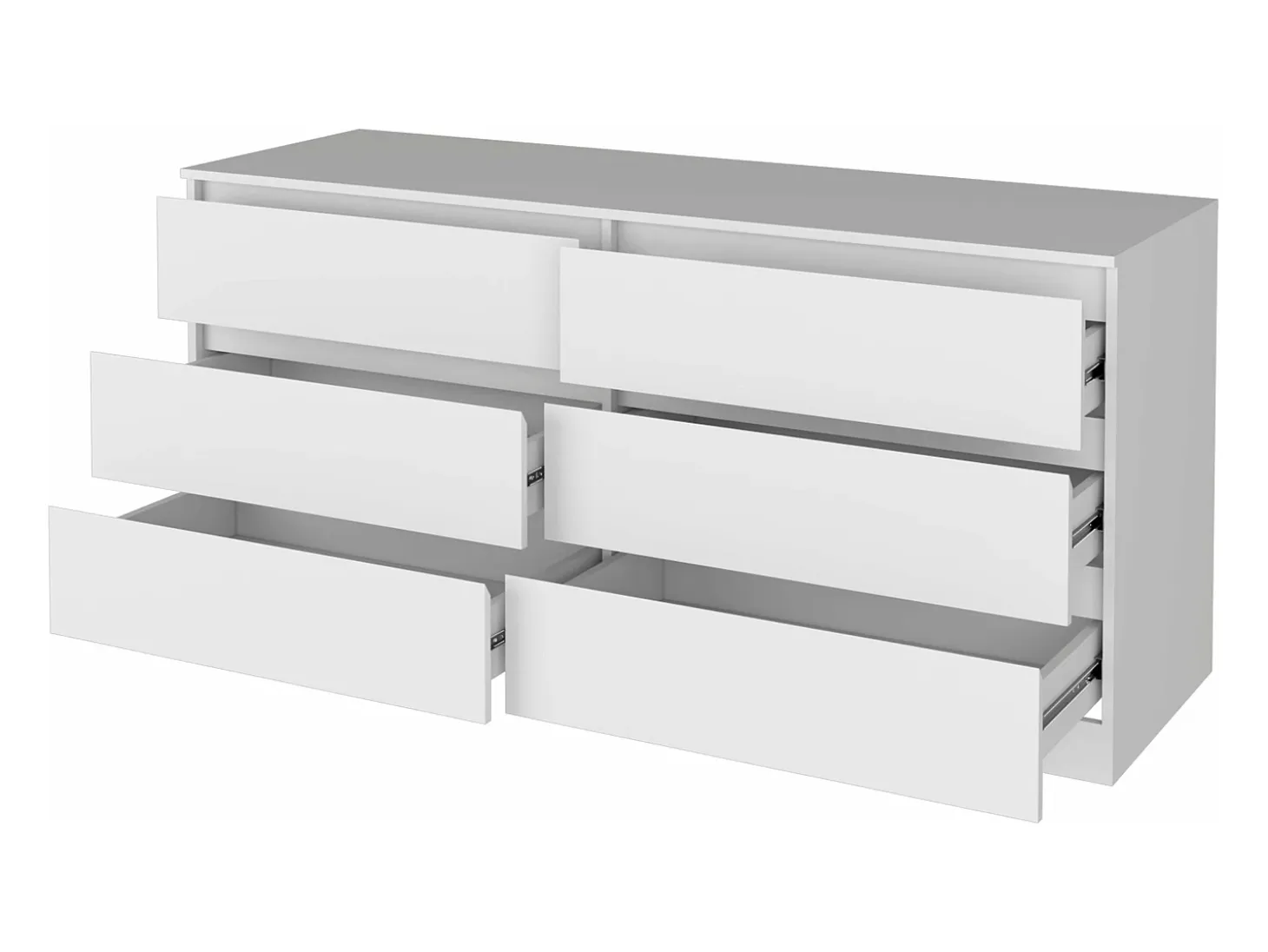Comoda Asteria doble en melamina, seis cajones con rieles metalicos , 69.97 cm X 153.5 cm X 50 cm , Blanco