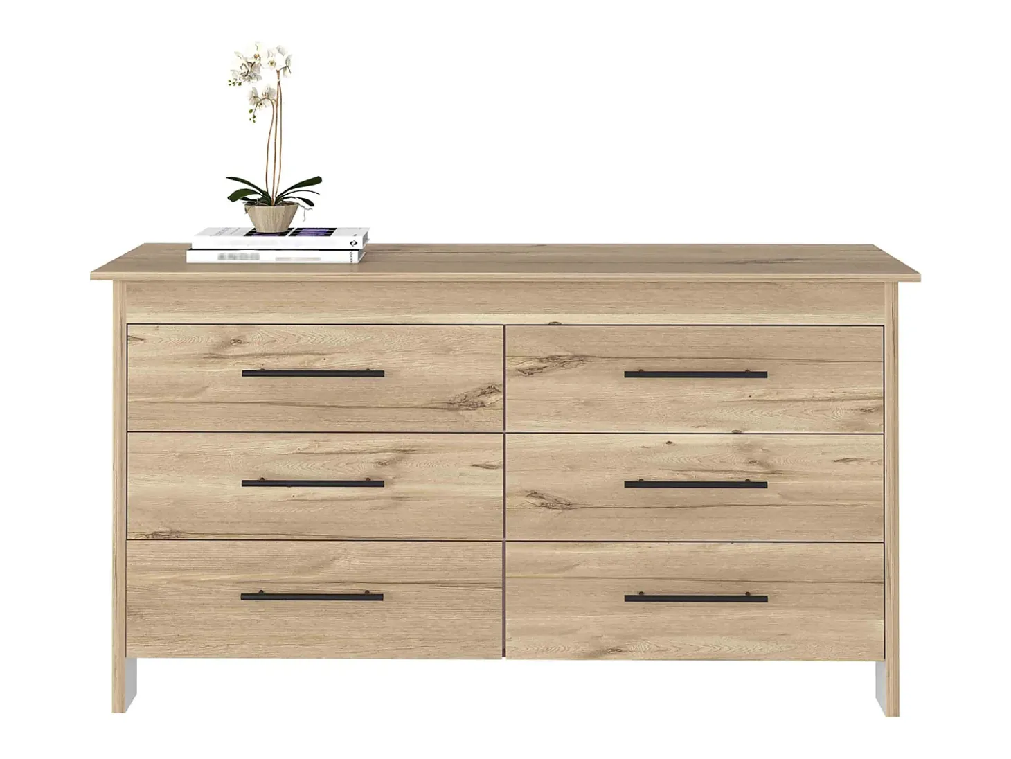Comoda doble Hms en melamina con 6 cajones de rieles metalicos , beige , 80.6 cm X 140.5 cm X 48.3 cm