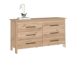 Comoda doble Hms en melamina con 6 cajones de rieles metalicos , beige , 80.6 cm X 140.5 cm X 48.3 cm