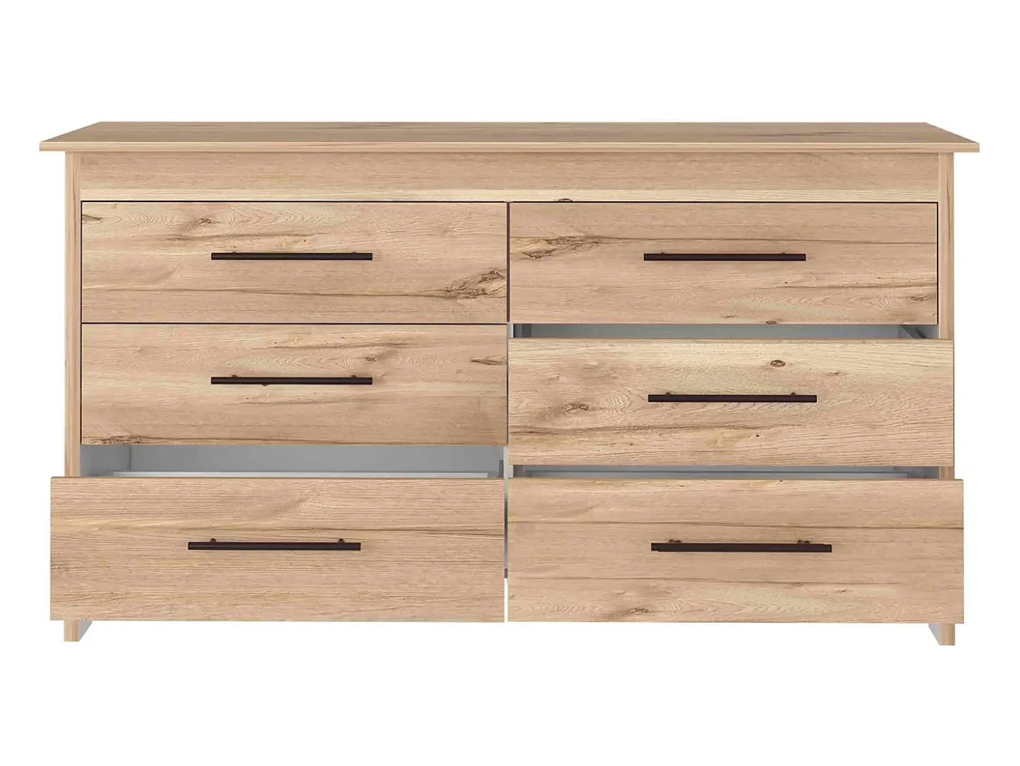 Comoda doble Hms en melamina con 6 cajones de rieles metalicos , beige , 80.6 cm X 140.5 cm X 48.3 cm