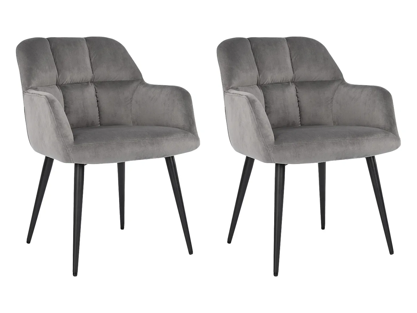 Conjunto de 2 sillas acolchadas Con reposabrazos - Terciopelo y metal negro. Gris. PEGA