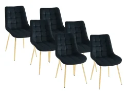 Conjunto de 6 sillas acolchadas de terciopelo y metal dorado - Negro - OLLUA