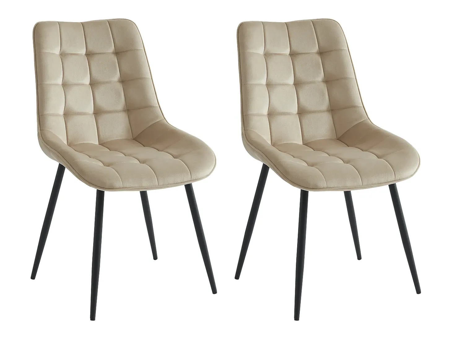 Conjunto de 2 sillas acolchadas - Terciopelo y metal negro - Beige - OLLUA