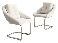 Conjunto de 2 sillas cantilever con cojín, en terciopelo beige