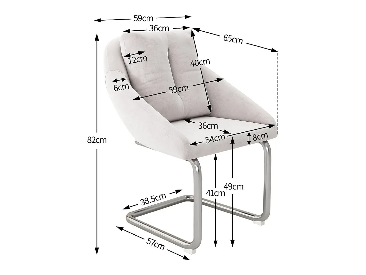 Conjunto de 2 sillas cantilever con cojín, en terciopelo beige