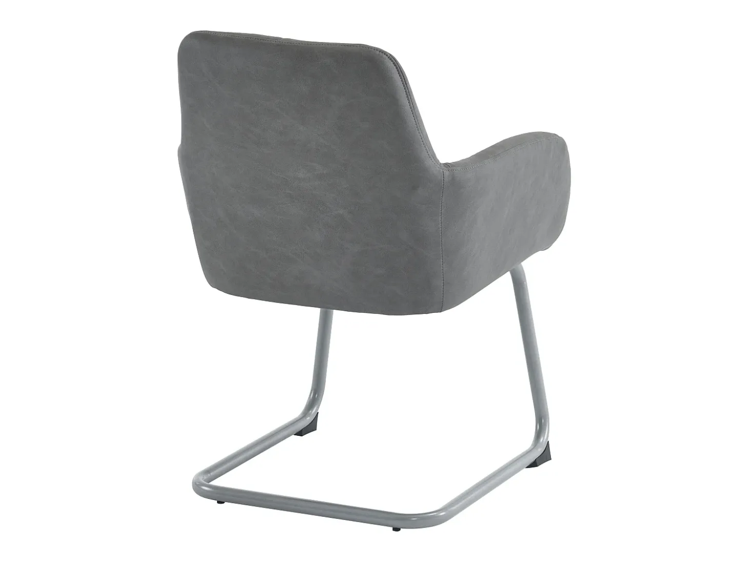 Conjunto de 2 sillas cantilever con reposabrazos, tapizado en símil piel gris, patas de metal color plata.