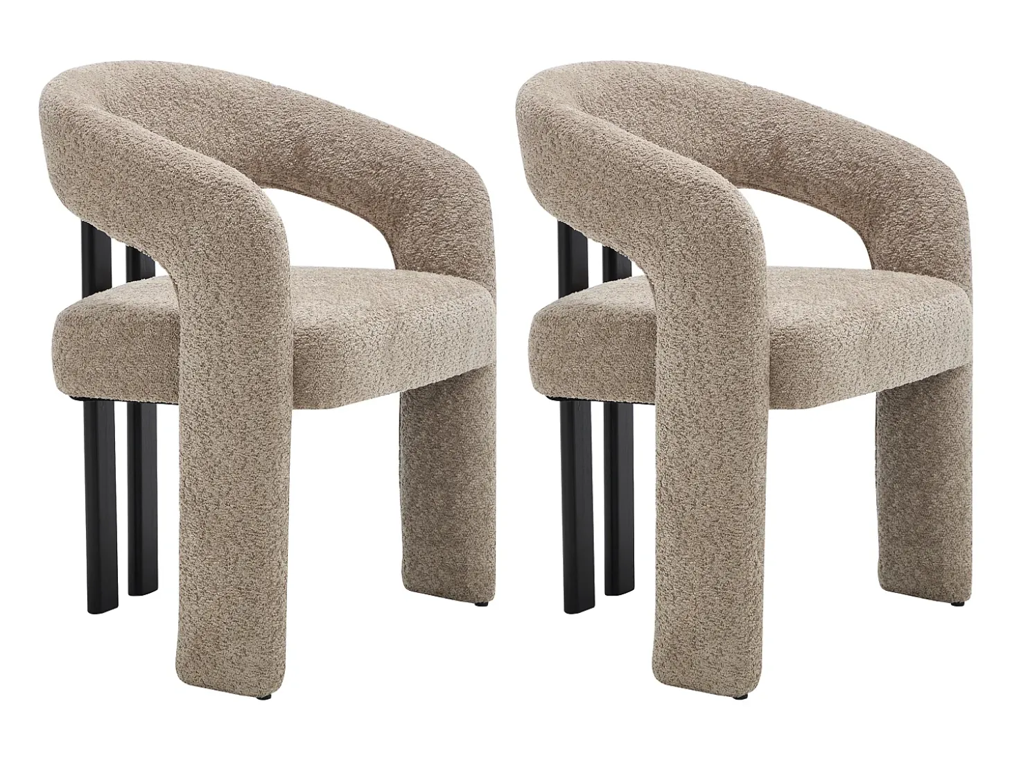 Conjunto de 2 sillas con apoyabrazos en tela bouclé y madera de caucho negra - Topo - NORETI