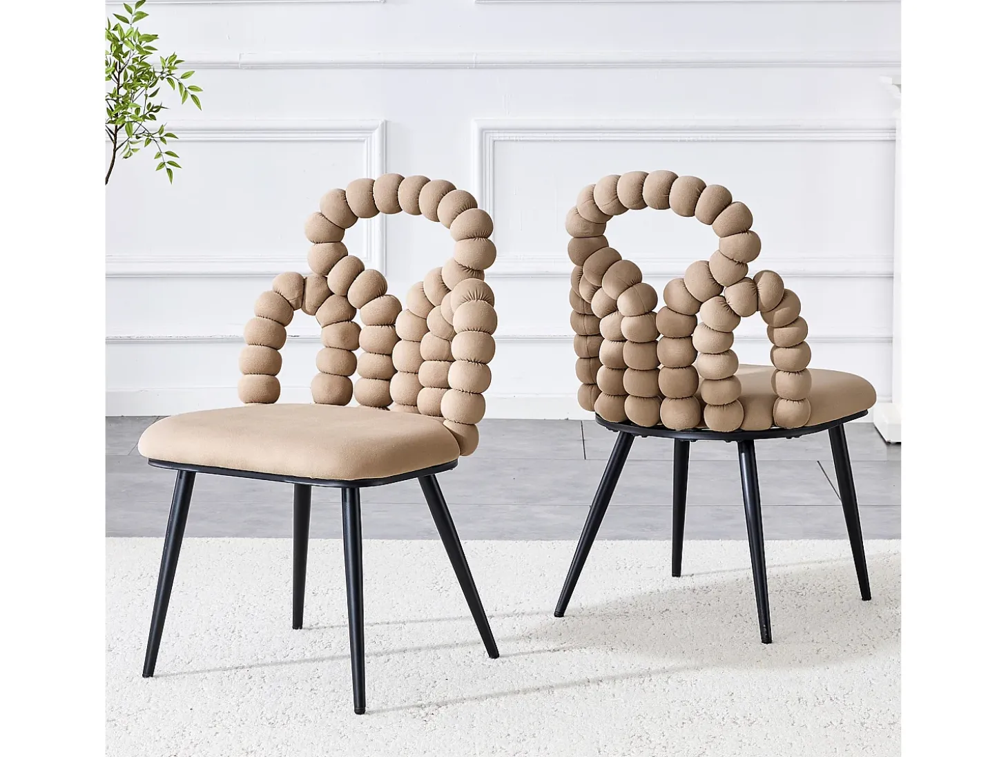 Conjunto de 2 sillas con patas de metal negro - Terciopelo camel