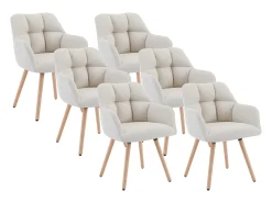 Conjunto de 6 sillas con reposabrazos - Tela y madera de haya - Beige - PEGA