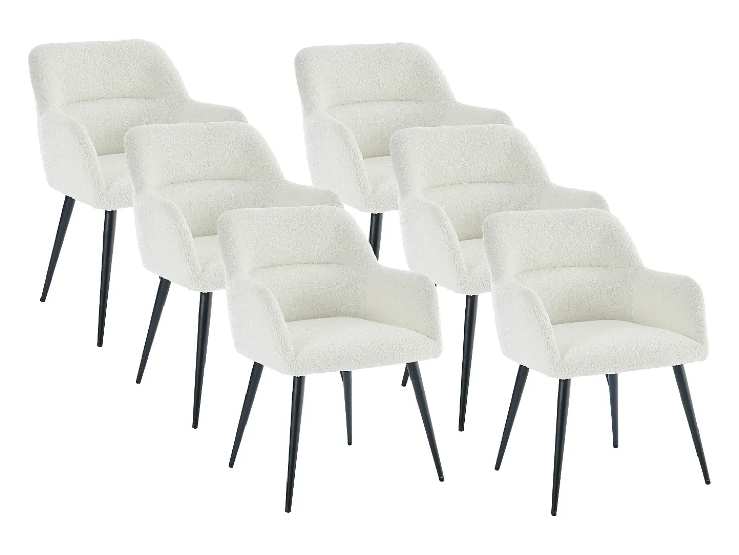 Conjunto de 6 sillas con reposabrazos de tejido bouclé y metal negro - Blanco - HEKA