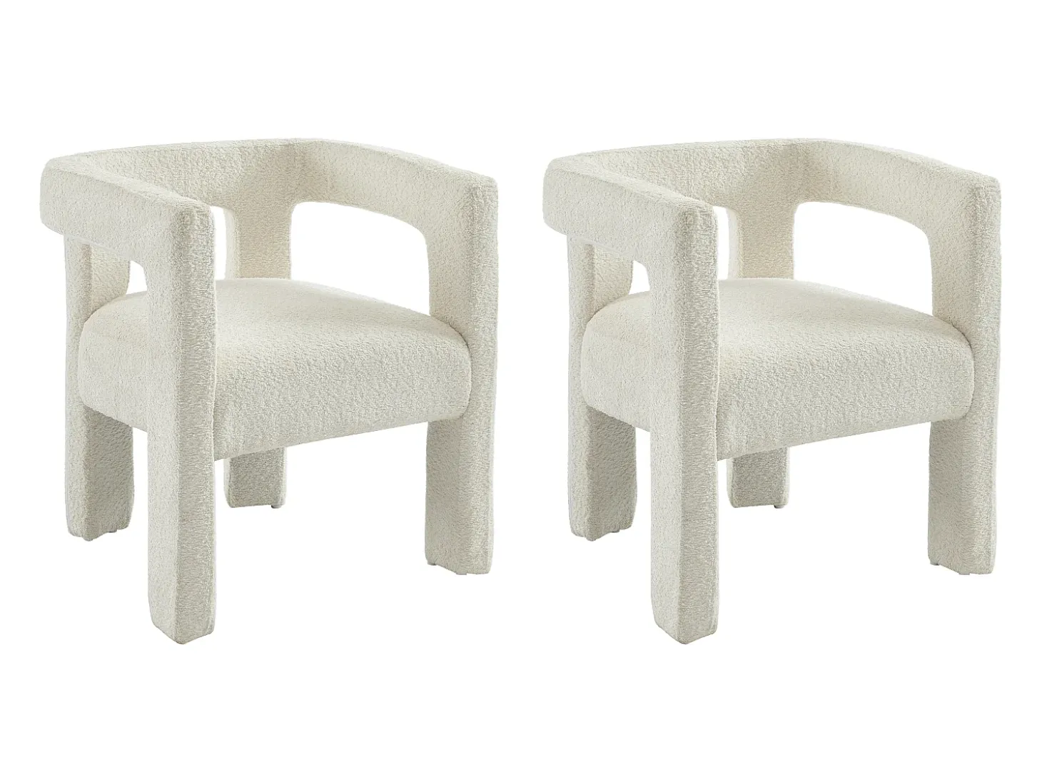 Conjunto de 2 sillas con reposabrazos de tela bouclé y metal - Blanco - SOFANA