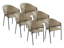 Conjunto de 6 sillas con reposabrazos de terciopelo y metal negro - Gris - ORDIDA