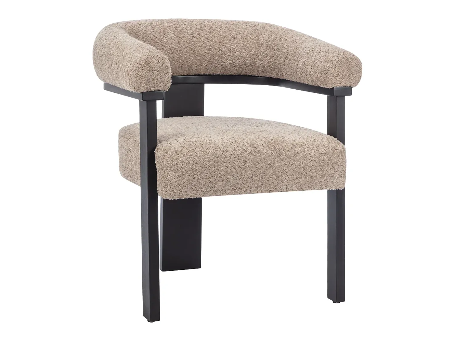 Conjunto de 6 sillas con reposabrazos en tela bouclé y madera de hevea - Topo y negro - LIVELIA