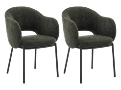 Conjunto de 2 sillas con reposabrazos en tejido texturizado y metal negro - Verde - ACACILIO