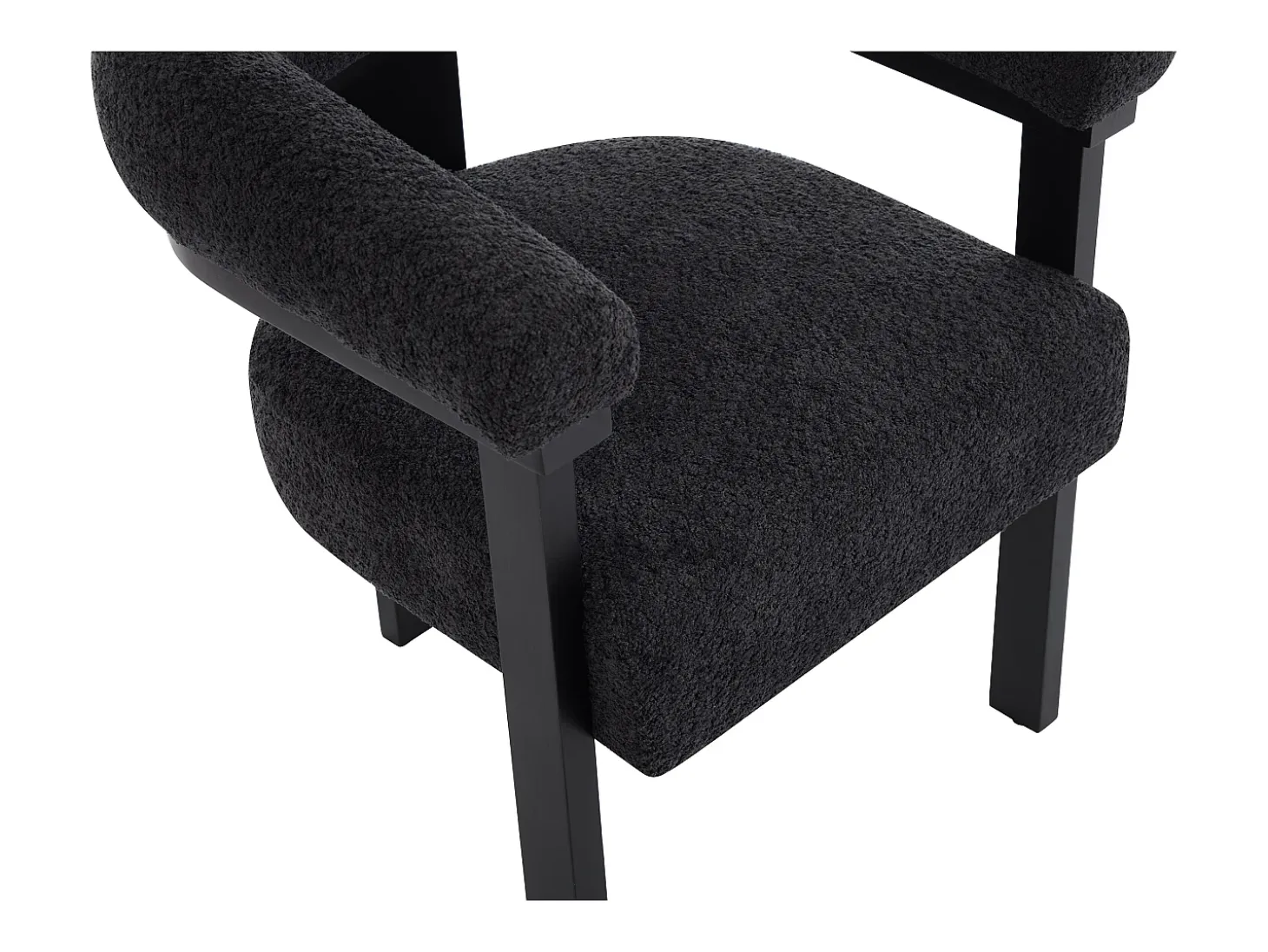 Conjunto de 6 sillas con reposabrazos en tela bouclé y madera de hevea - Negro - LIVELIA